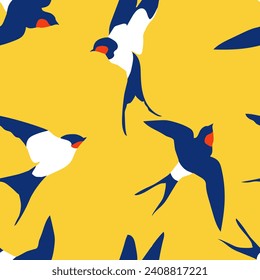 Vector illustration with flying swallows. Seamless pattern with birds. Martin bird