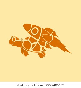 vector illustration of a flying turtle mascot using a rocket