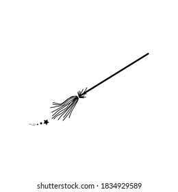 Vector illustration of flying witch broomstick isolated on white background. Halloween element.