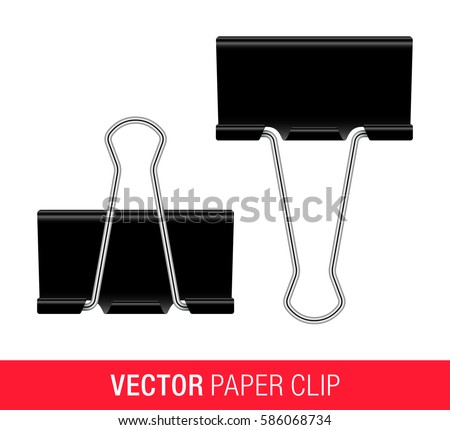 Vector illustration fo black metallic paper clips, isolated on a white background.
