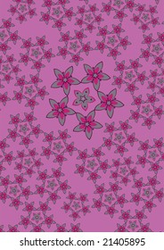 Vector illustration fo funky flowers abstract pattern on the violet background