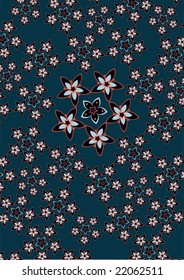 Vector illustration fo funky flowers abstract pattern on the dark background