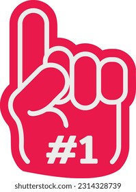 Vector illustration of a foam hand with the finger raised. Number one fan. Support people and teams. Sports team support. Foamy hand with the number 1. 