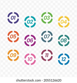 Vector illustration of focus circle number bullet points from one to twelve with a transparent background (PNG).