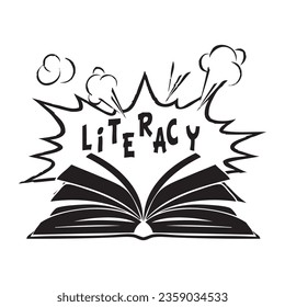 Vector illustration focused on literacy through education and reading books