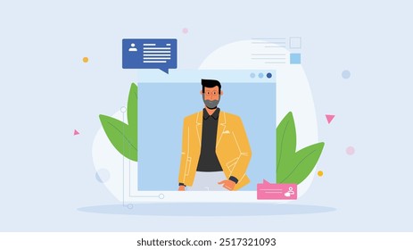 Vector illustration focused on online customer support service, with editable stroke for customization.






