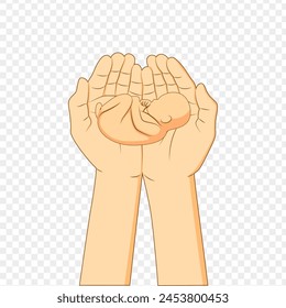 Vektorillustration des Feten in den Händen auf durchsichtigem Hintergrund