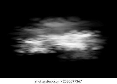 Vector illustration of fog or clouds isolated on black background. Transparent effect. 