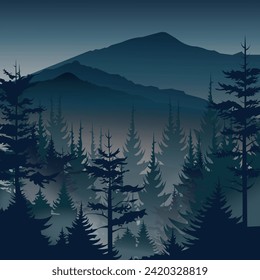  Vector Illustration of Foggy Forest