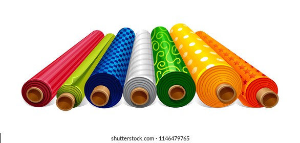 vector illustration of foil gift packaging coil rolls with texture