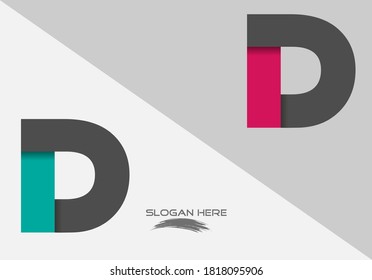ilustración vectorial del alfabeto de color negro rosa azul plegado mayúscula diseño del logotipo de la letra D