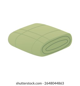 Vector Illustration of Folded Green Plaid Blanket with Subtle Check Pattern Isolated on White Background