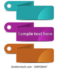 Vector illustration of folded labels with shadows. Layered document.