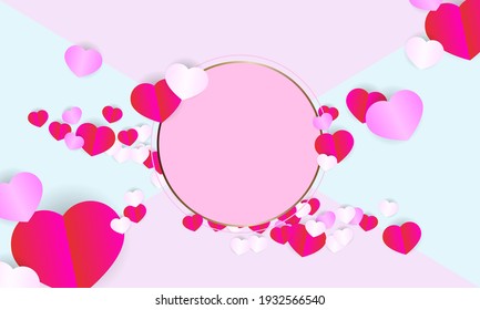 Vector illustration of a folded paper heart in pink, purple, and white for the background. wedding invitation card. a wedding or love themed celebration banner