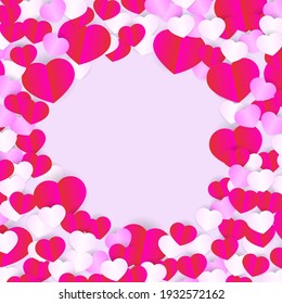 Vector illustration of a folded paper heart in pink, purple, and white for the background. wedding invitation card. wedding or love themed greeting cards