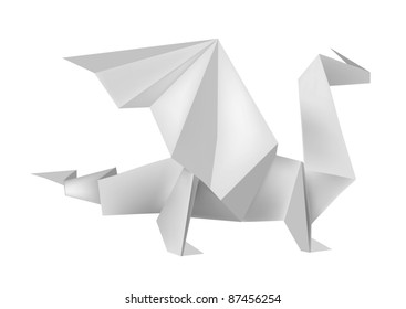 Vector Illustration Of Folded Paper Model Dragon.