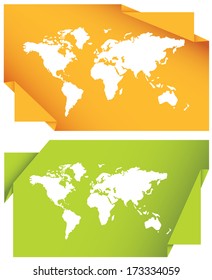 Vector illustration of folded paper with world map.