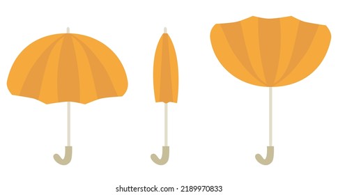 Vector illustration of a folded, unfolded and inside out umbrella.