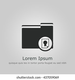Vector illustration of folder certificate sign icon on grey background.