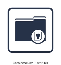 Vector illustration of folder certificate sign icon on blue round background.