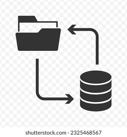 Vector illustration of folder to database icon in dark color and transparent background(PNG).