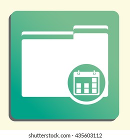 Vector illustration of folder date sign icon on green light background.