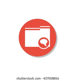 Vector illustration of folder discussion sign icon on red circle background.
