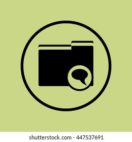 Vector illustration of folder discussion sign icon on green circle background.