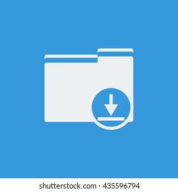 Vector illustration of folder download sign icon on blue background.