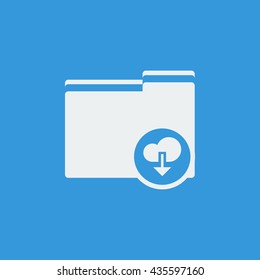 Vector illustration of folder download sign icon on blue background.