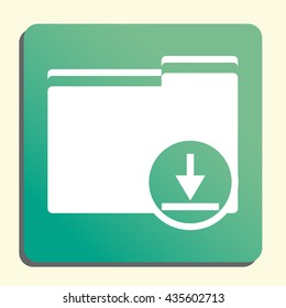 Vector illustration of folder download sign icon on green light background.