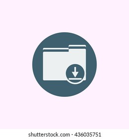 Vector illustration of folder download sign icon on blue circle background.