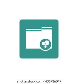 Vector illustration of folder download sign icon on green background.