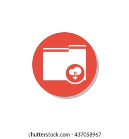 Vector illustration of folder download sign icon on red circle background.