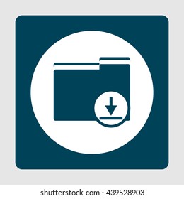 Vector illustration of folder download sign icon on blue background.