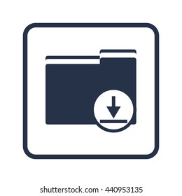 Vector illustration of folder download sign icon on blue round background.