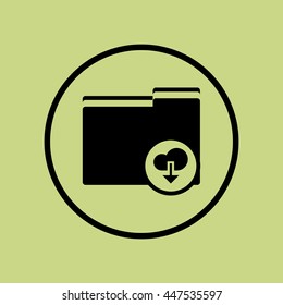 Vector illustration of folder download sign icon on green circle background.