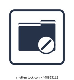 Vector illustration of folder edit sign icon on blue round background.