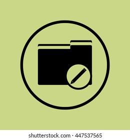 Vector illustration of folder edit sign icon on green circle background.