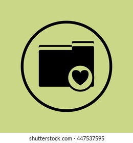 Vector illustration of folder heart sign icon on green circle background.