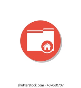 Vector illustration of folder home sign icon on red circle background.