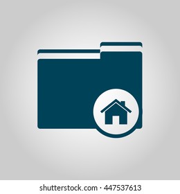 Vector illustration of folder home sign icon on grey background.