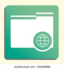 Vector illustration of folder internet sign icon on green light background.