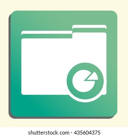 Vector illustration of folder pie graph sign icon on green light background.