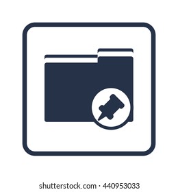 Vector illustration of folder pin sign icon on blue round background.