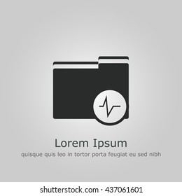 Vector illustration of folder pulse sign icon on grey background.