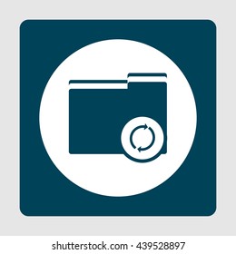 Vector illustration of folder refresh sign icon on blue background.