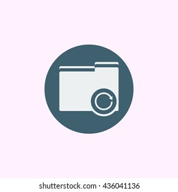 Vector illustration of folder reload sign icon on blue circle background.