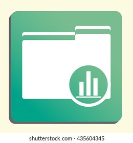 Vector illustration of folder stats sign icon on green light background.