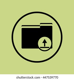 Vector illustration of folder upload sign icon on green circle background.